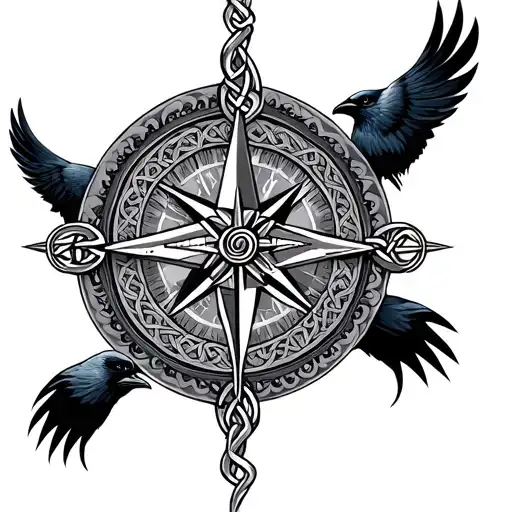 Viking Compass Viking Longboat 2 Ravens Celtic Knot Pattern