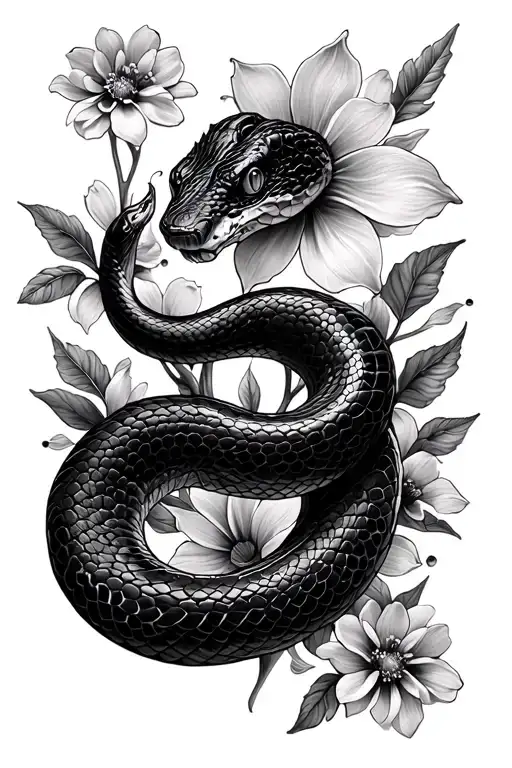 Design Snake With Wimsical Flowers Surrounding