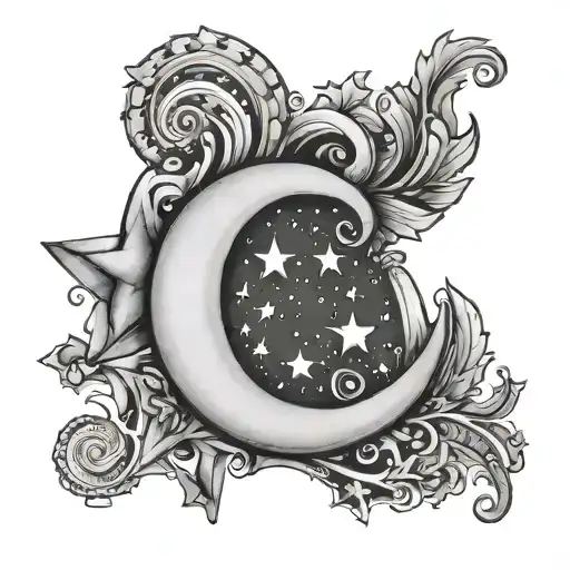 Simple Moon And Stars Letter D