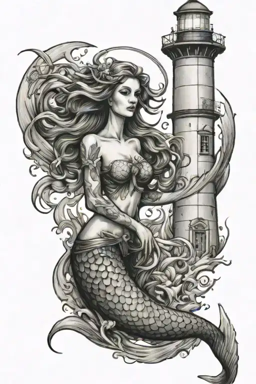 Mermaid And Lighthouse