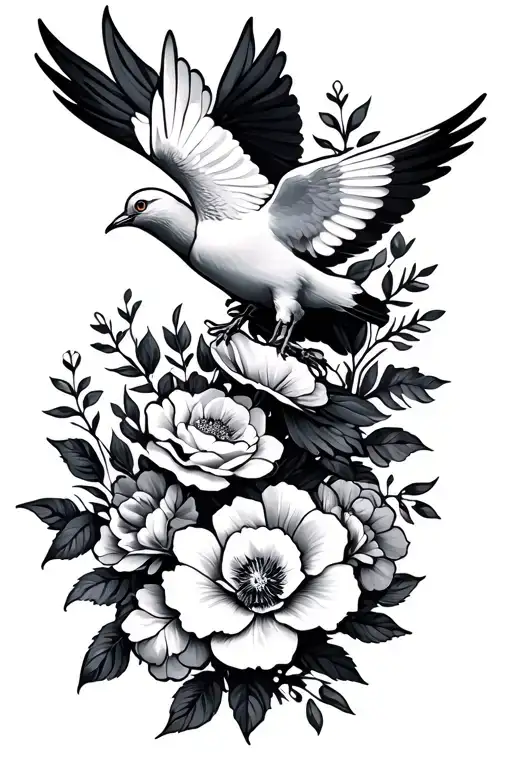 Floral Sleeve With A Dove At The Top