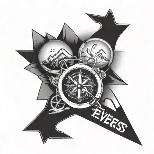 A Compass Card With A Road Bike And Mount Everest On North