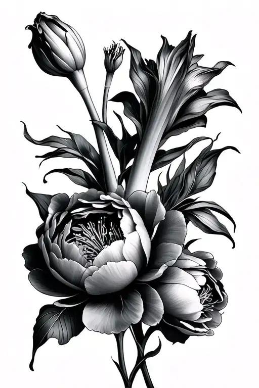 Lily Peonies And Giant Leek