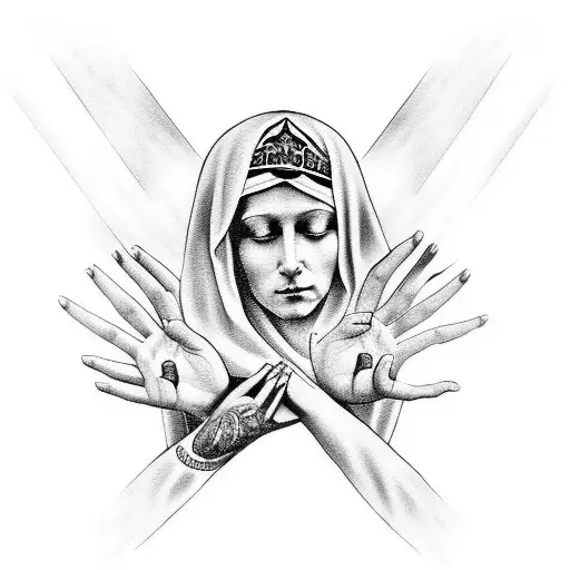 Holy Mary Half Sleeve With Hands In Prayer