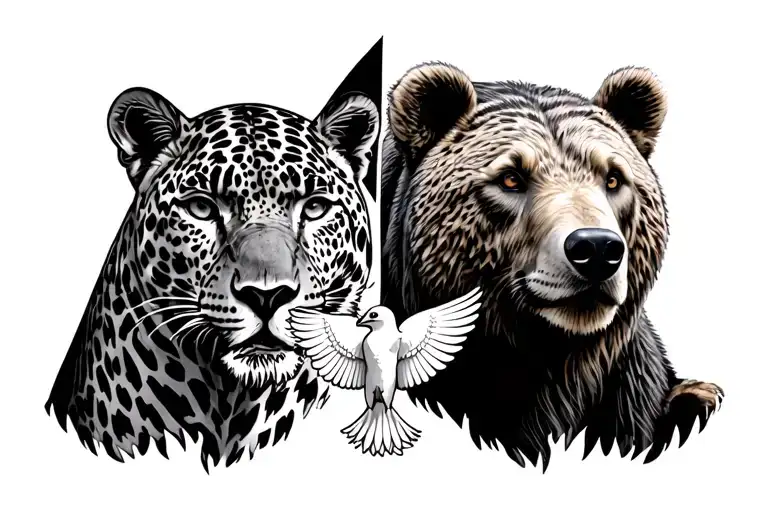 Brazilian Jaguar And California Bear With Biblical Dove In The Middle Center