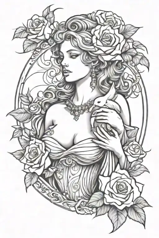 Sexy Aphrodite With Doves And Rose