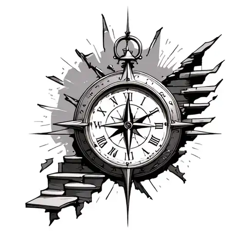 Broken Clock And Stair Way To Heaven With Compass