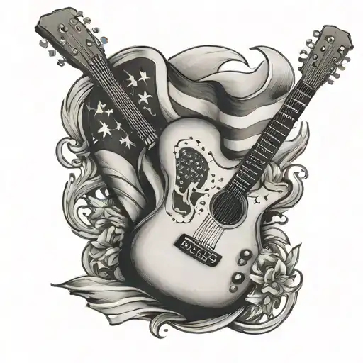 Guitar And American Flag