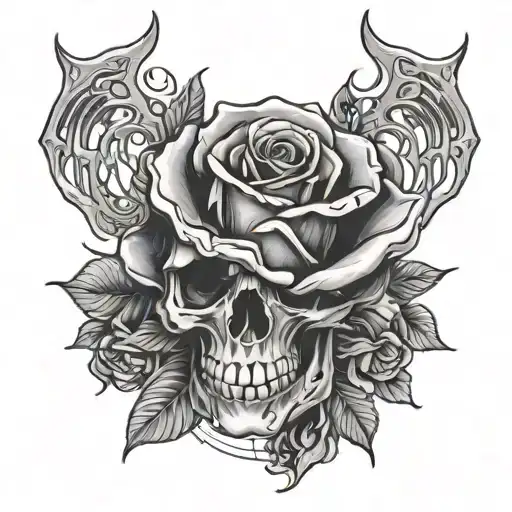 Rose Connected To Skeleton Hand Doing Downwards