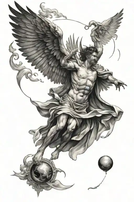 Icarus Falling From The Sky With Lucifer Angry Eye Above