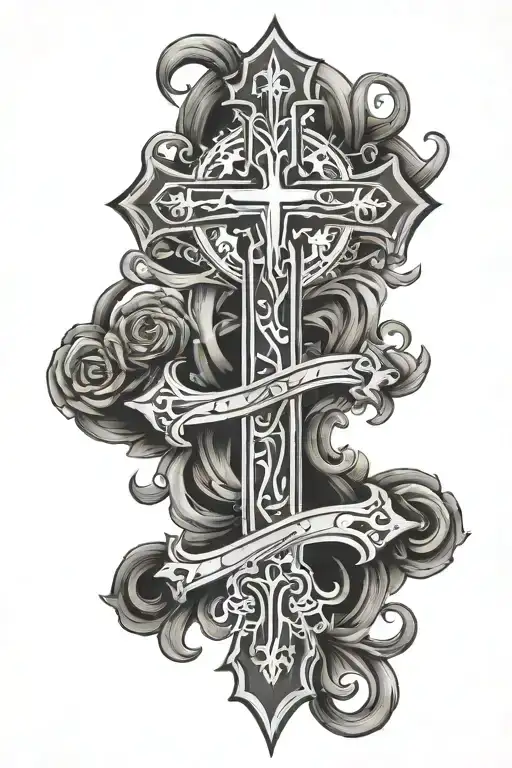 Christian Cross Half Sleeve Tattoo With Name