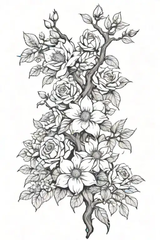 Magnolias Azaleas Roses Sunflowers Tree Of Life Intertwined Tattoo