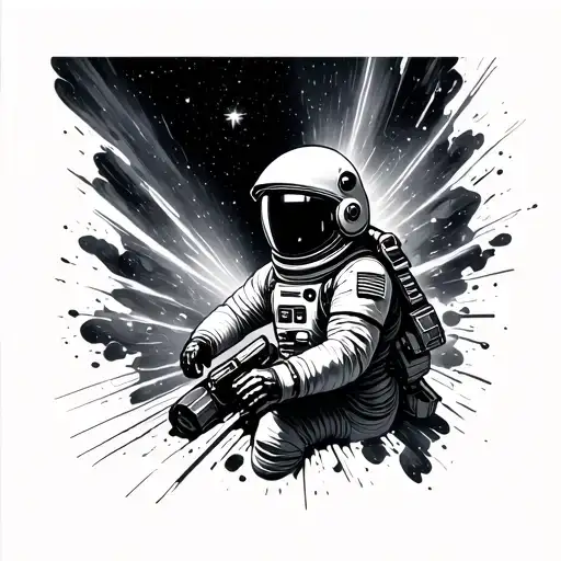 Astronaut With Helmet Exploding Into Space Surrounded