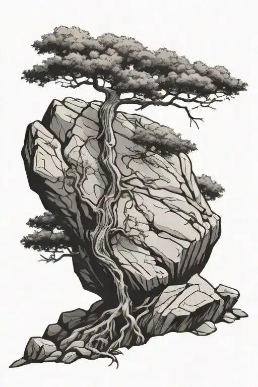 Tree Growing Out Of A Rock Tattoo
