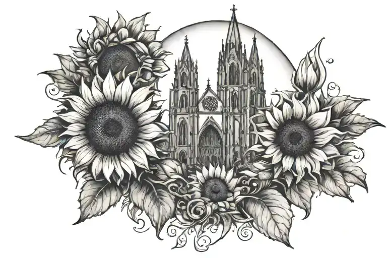 Sunflower Gothic Cathedral Scene
