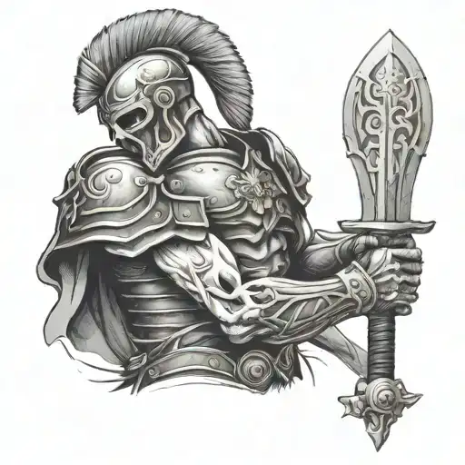 Roman Warrior Wielding A Sword Skulls