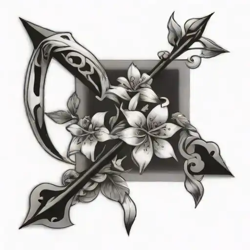 Jasmine Flowers And Sagittarius Arrow Intertwined