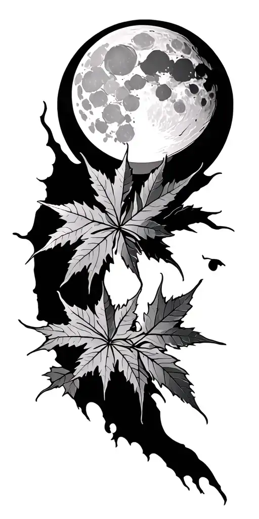 Japanese Maple With Moon And Soliel In Two