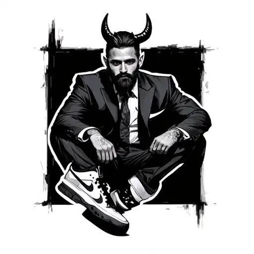 Guy In A Suit With Devil Ears And A Beard Wearing Nike Sneakers