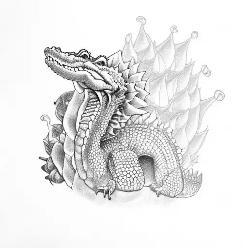 Crocodile Dragon With Chrysanthemums