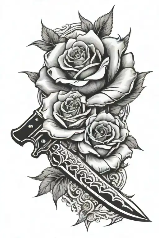 Combat Knife Wrapped In A Rose