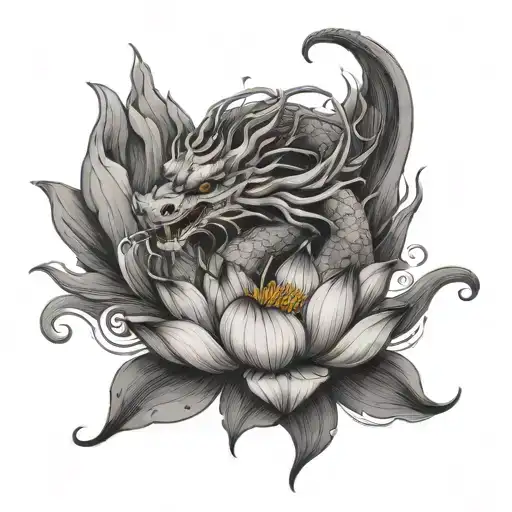 Dragon In A Lotus Waterfall Cascading