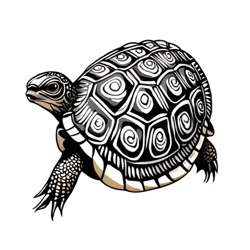 Polynesian Style Turtle With Tikki Shaped Shell Pattern