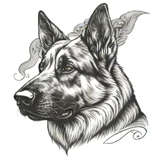 German Shepherd Dog Portrait Style Tattoo Gothic Style