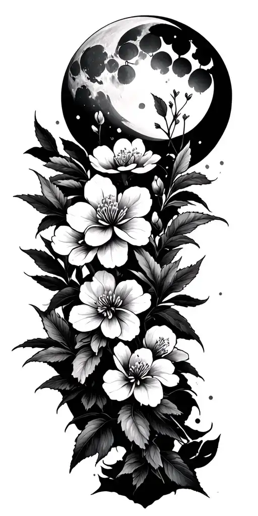 Japanese Cherry Blossoms With Moon