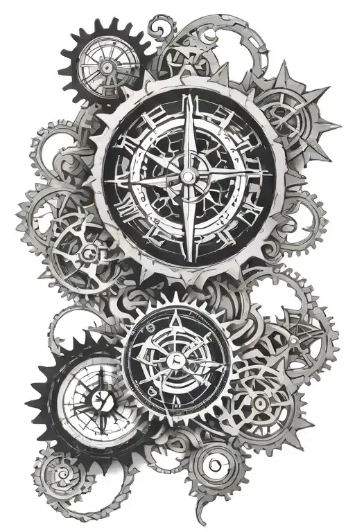 Clock Compass Rose Waves And Gears Forming