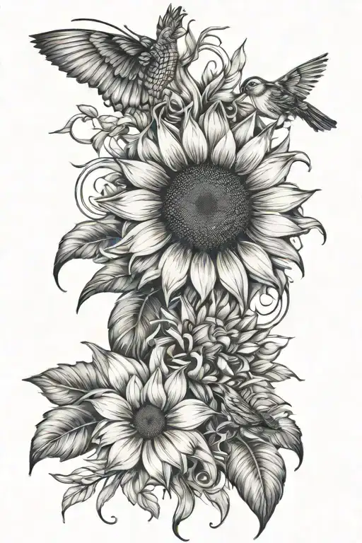 Sunflower And Birds Of Paradise And Badass