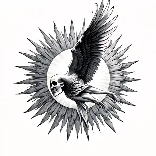 Icarus Falling From Sun With Memento Mori Memento Vivere