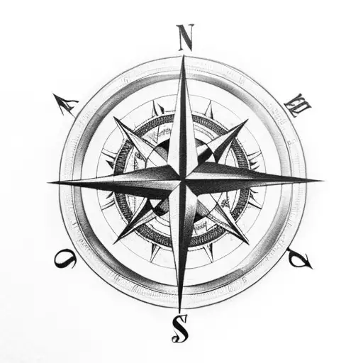 Compass Rose Intertwined With An Anchor And A Heart