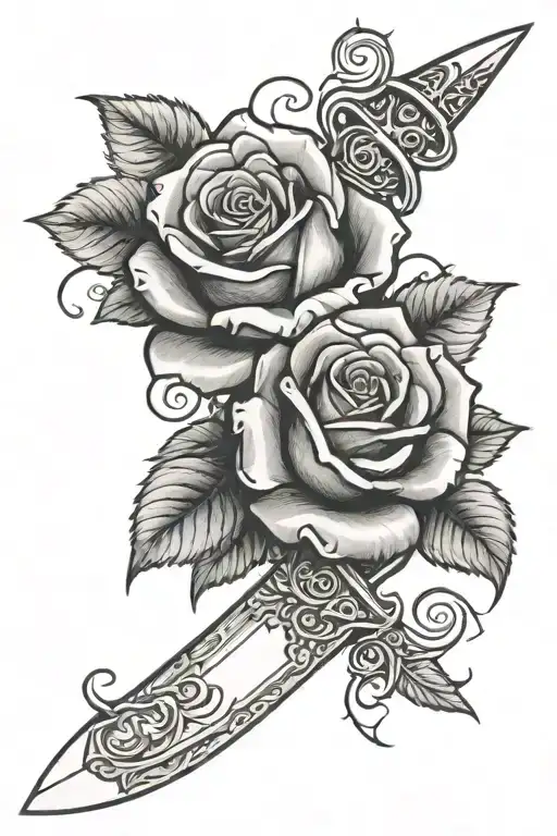 Combat Knife Wrapped In A Rose