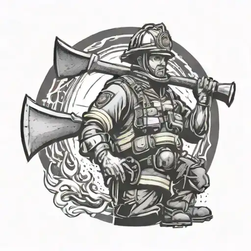 Fire Fighter With Axe In A Hand