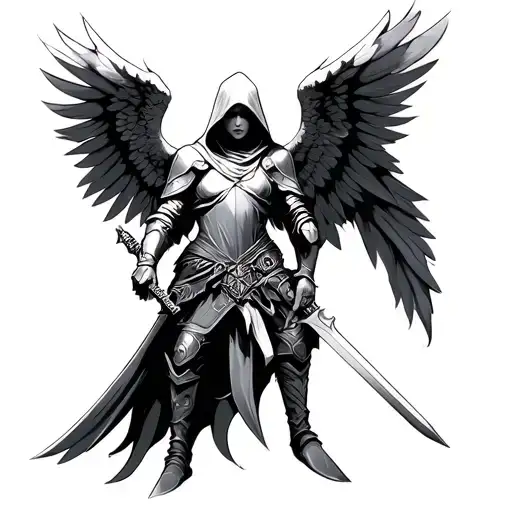Armored Hooded Angel With Sword
