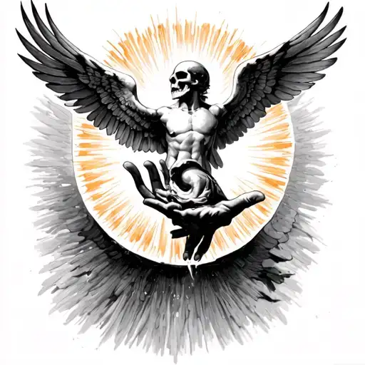 Icarus Falling From Sun With Memento Mori Memento Vivere And Life Meeting Deaths Hand