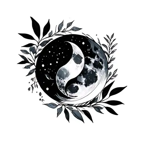 Moon Foliage Line Art
