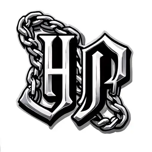 A Sign In Silver And Black In Large Neat Black Prints Initials Hjp Connected By Silver Chains