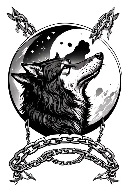 Chain On Forearm Background For Text And Wolf Howling At The Moon