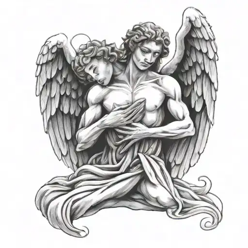 Angel Faling With A Hands Forming A Heart