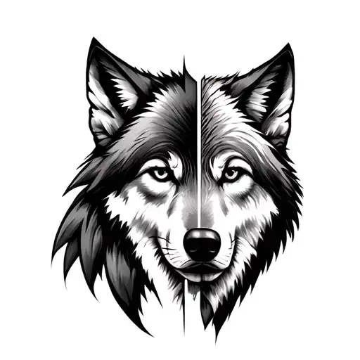 Half Native American Face Half Wolf Face