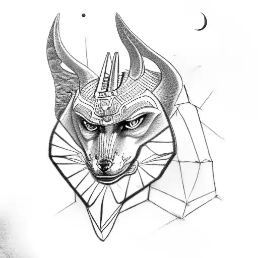 Anubis In Jackal Form With Pyramid And Moon