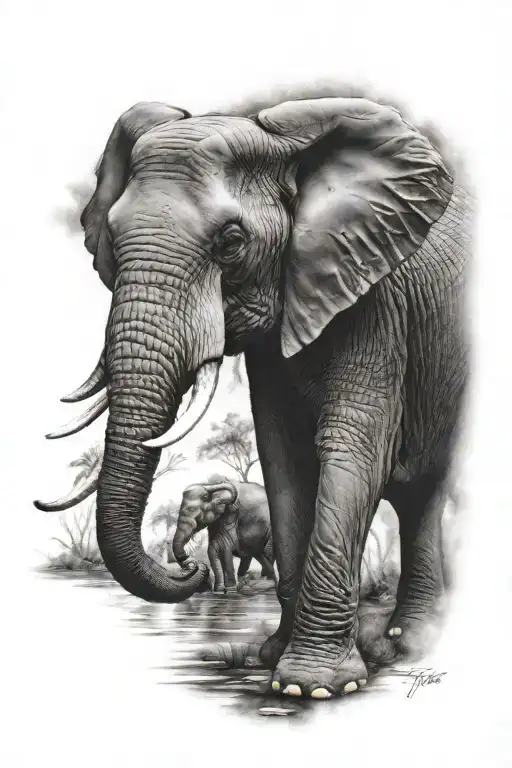 Elephant Realism Black And White