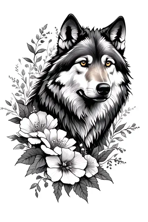 Wolf And Flowers Surrounding