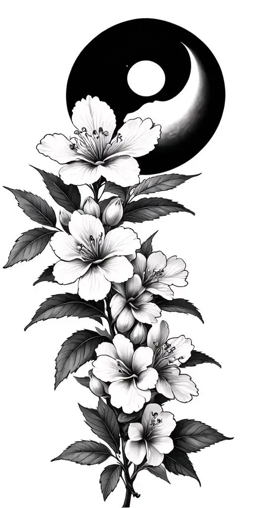Cherry Flowers With Moon