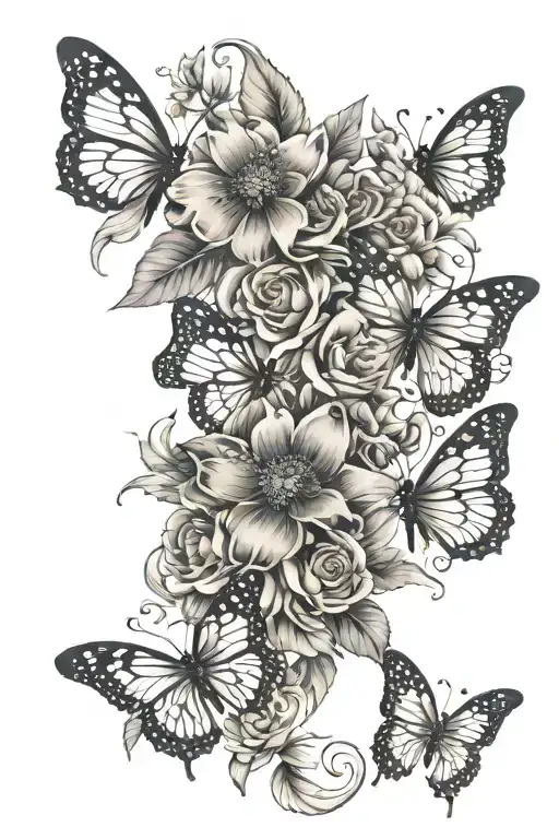 Floral Arm Piece With 7 Butterflies