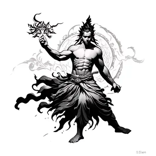 Enlightened Warrior Fighting Himself For Dharma