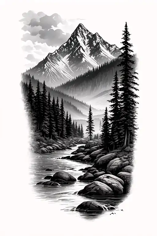 Mountain Landscape With Forrest And River
