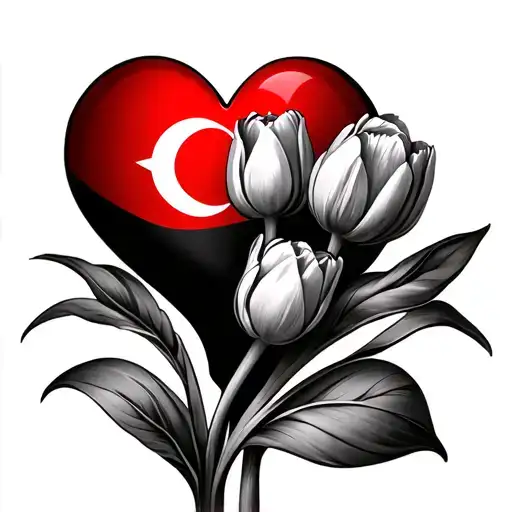 Infinity Symbol With A Love Heart And Turkish Flag Also With A Tulip Flower Incorporated